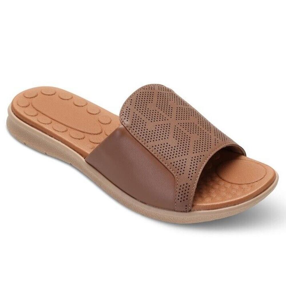 NEW Women's 10 Bunion Comfort Tan Brown Sandals Slides USAflex sold at Hammacher - Picture 1 of 9